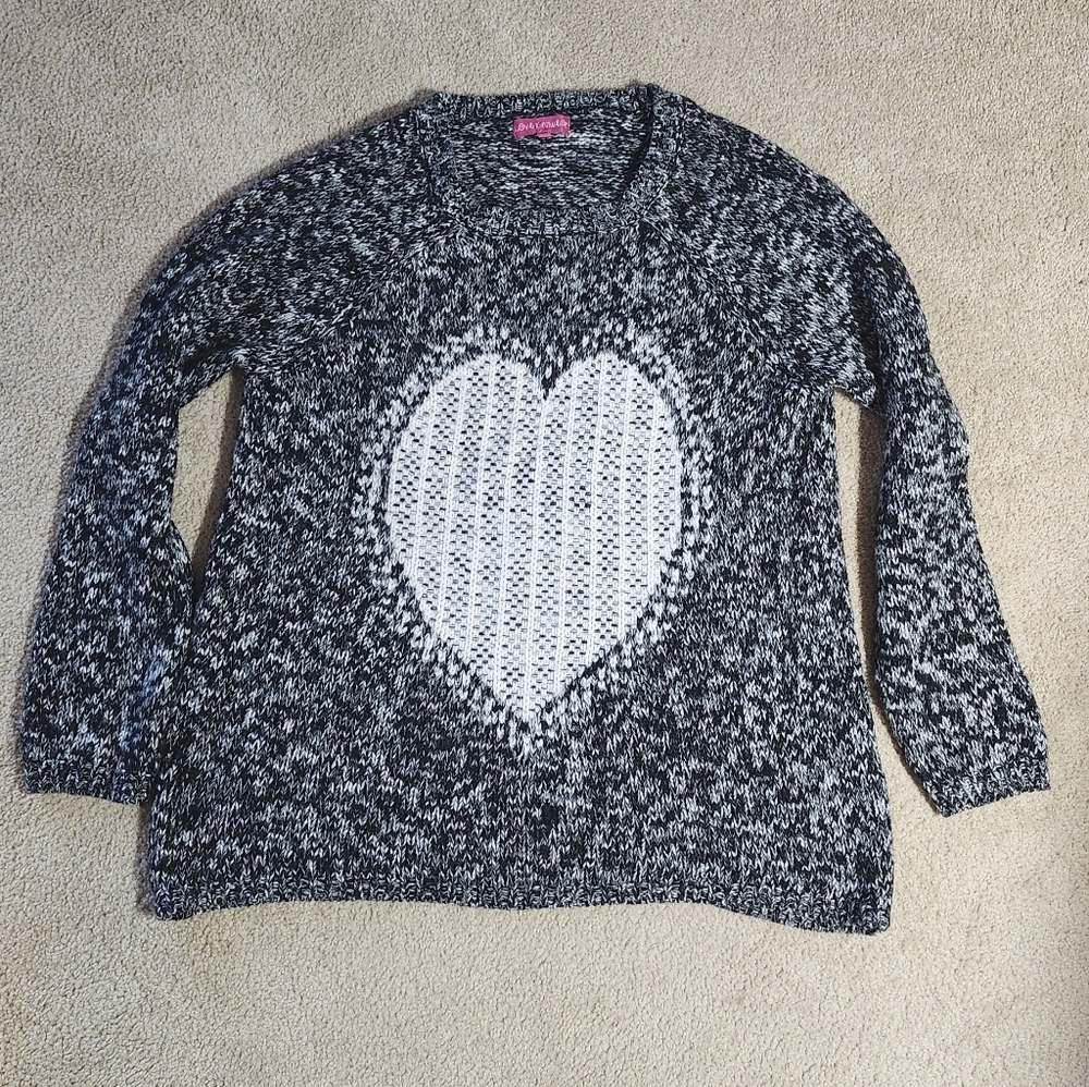 Women's Black & White Heart Sweater, Size 14US/40EURO, Love Knitwear, EUC